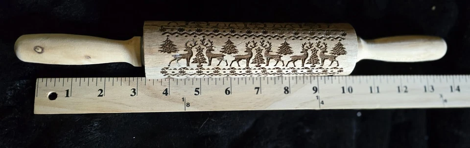Christmas Wooden Rolling Pin & Reindeer Embossed Wood Roling Pin Holiday Baking - Image 3 of 4