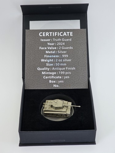 2024 Truth Guard 2oz .999 Fine Silver WW2 Tiger Tank w/Rotating Turret! w/COA - Picture 7 of 10