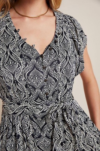 Anthropologie Zadie Satin Overall Größe 4 schwarz elfenbein Kurzarm neu Etikett 168 $ - Bild 2 von 7