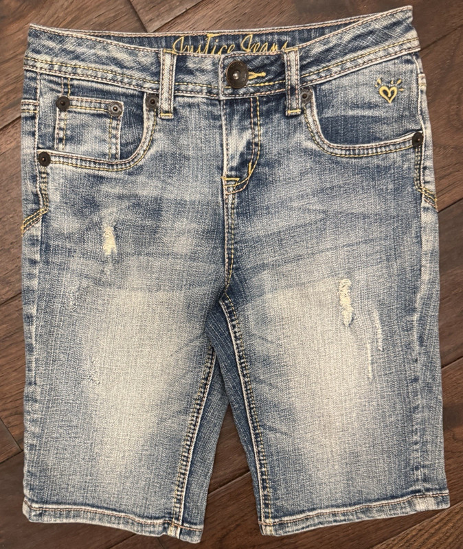 Justice Girls Bermuda Denim Shorts 10R Blue Slim Fit Stretch Pockets Med Wash