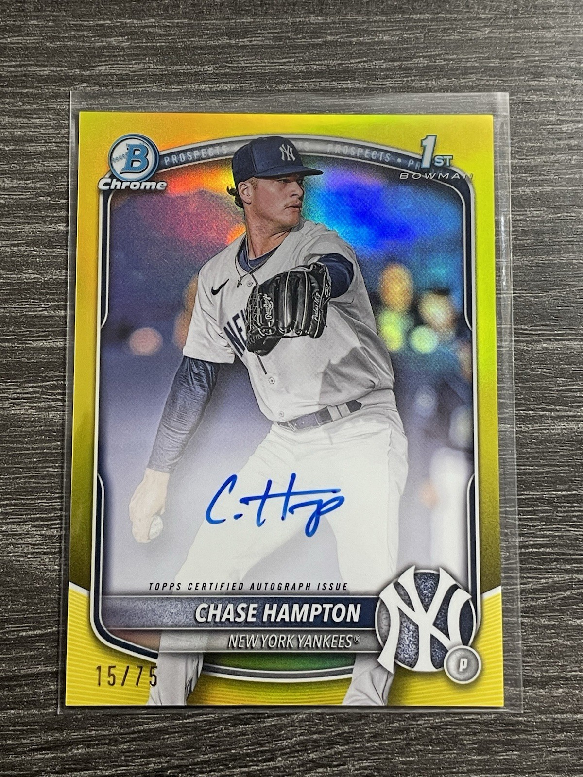 2025 Bowman Chrome Chase Hampton 1st Yellow /75 Auto New York Yankees #CPA-CHA
