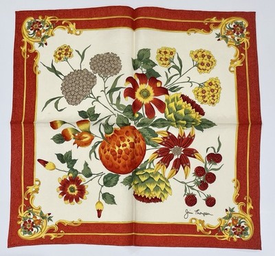 Handkerchief  Vintage JIM THOMSON Art Floral Silk Pocket Square 15  Napkins