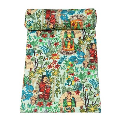 Marubhumi Indian Traditional Farida Design Pure Cotton Kantha Quilt Indian Co...