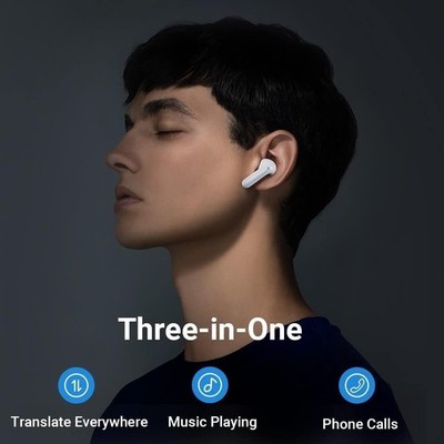 TimeKettle M3 White Bluetooth 3 In 1 Language Translator Earbuds With APP