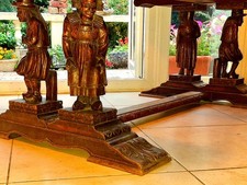 Pristine OAK BRETON DRAW LEAF DINING TABLE-ParquetryTop-Caryatids-For8/10🪑🆓Dvy