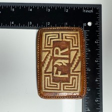 Vintage Leather Belt Buckle Western Style Geometric Embroidered F R