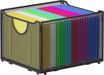 Hanging File Folders Organizer, Black Mesh Filing Crate, Stackable File Folder