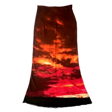 ROBERTO CAVALLI CLASS Vintage Sunset Print Maxi Skirt Long 12 Boho Beach 90s Y2K