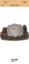 M F Western Boys Brown Belt With Turquoise Inlay Scroll Size 24
