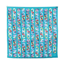 CHANEL COCO Mark Shawl Stole Scarf silk Green Multicolor 90 x 90cm Used Women