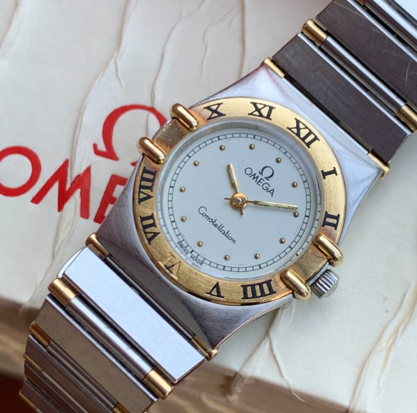 Omega — Omega Constellation Ladies 18K Gold & Stainless Steel Wristwatch w/ Box