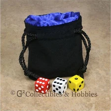 NEW Small Black Velvet RPG Dice Bag w BLUE Satin Lining D&D Game Counter Pouch