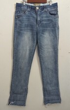 Democracy Jeans AB Technology Sz 8 Straight Leg Frayed Distressed Stretch Denim