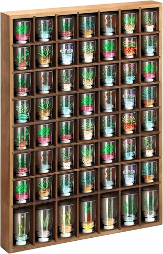 Shot Glass Display Case Wood Shot Glass Holder 56 Compartments Shot Glass