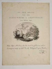 Antique Etching - Fire of the Amsterdam Theater Representation - N. Van der Meer