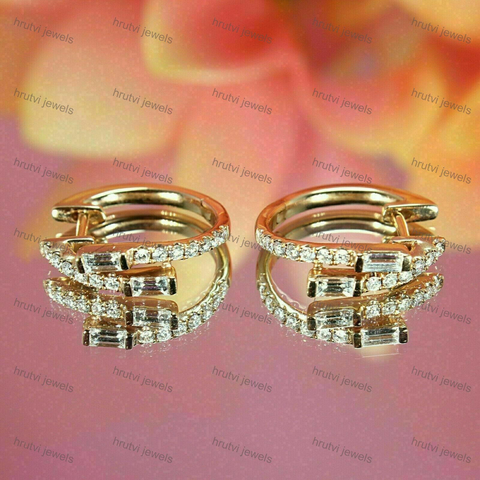 1.00 Ct Baguette Simulated Diamond Yellow Plated Silver Hoop Earrings for Engagement-image