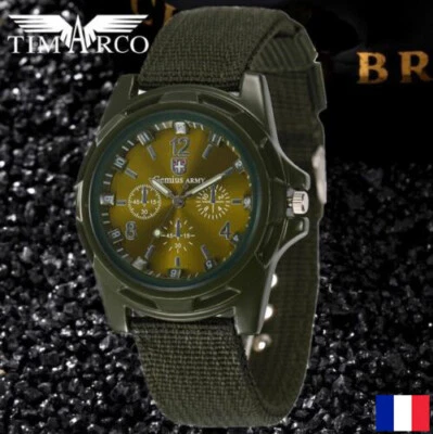 GENIUS ARMY Montre Militaire Armée Suisse SWISS ARMY Sport Homme Bracelet Tissus Vert