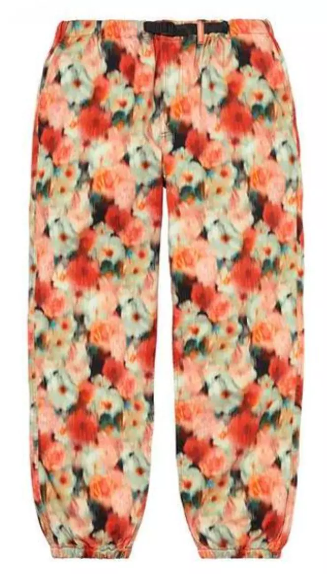 SS20 SUPREME LIBERTY PANTALON CEINTURÉ FLORAL ROUGE TAILLE L (Bac #6)
