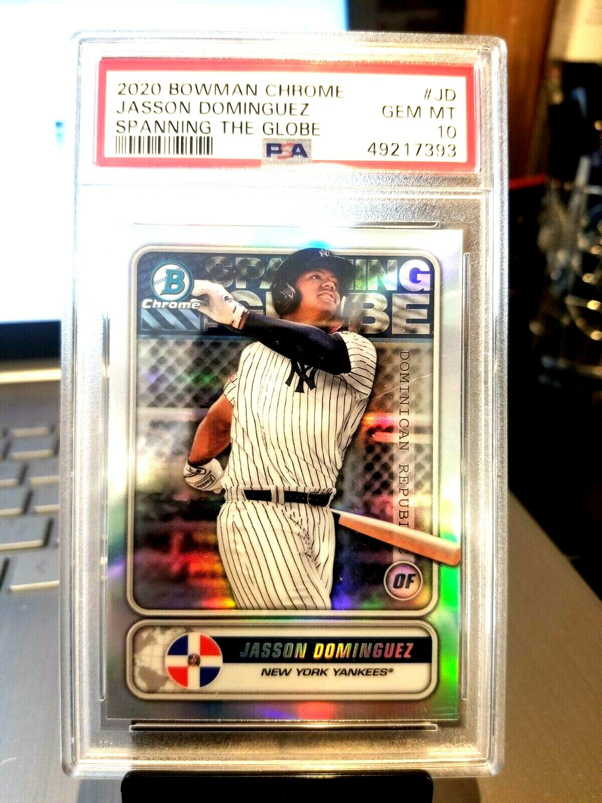 2020 JASSON DOMINGUEZ BOWMAN CHROME "ROOKIE" SPANNIG THE GLOBE #JD PSA 10 GEM