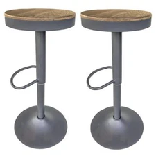 Round Adjustable Height Bar Stools with Wood Seat – Natural Stain