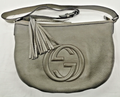 Gucci Soho Interlocking G Logo Gray Leather Shoulder Bag 308361 | eBay