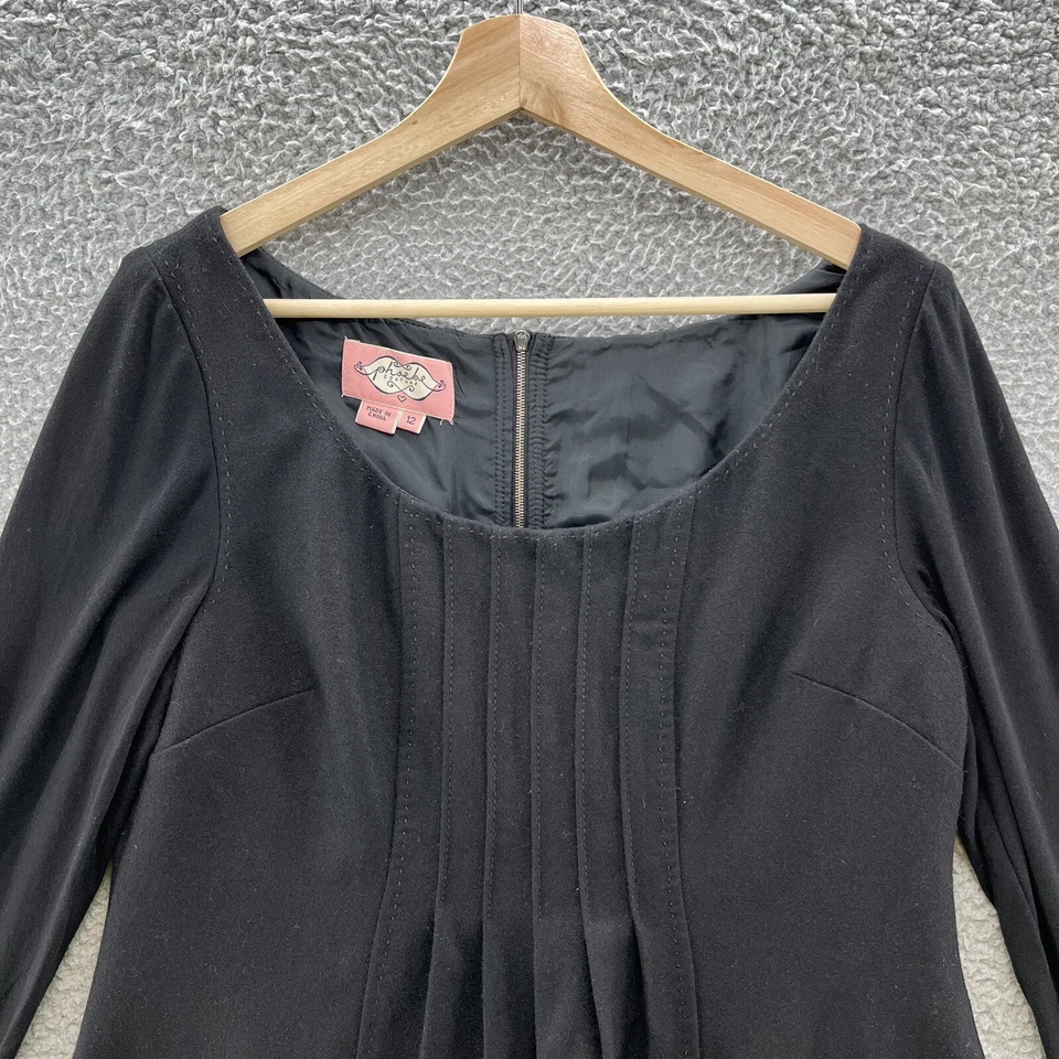 Phoebe Couture Dress Women 12 Black Wool Zipper Pockets Relaxed Balloon Shift - Image 2 of 4