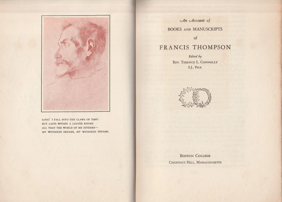 BOOKS AND MANUSCRIPTS OF FRANCIS THOMPSON BY REV. TERENCE CONNOLLY, INSCRIBED Foto 2 de 3