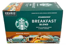 Starbucks Breakfast Blend Coffee Medium Roast Keurig K Cup Cups 10 ct 4.4 oz