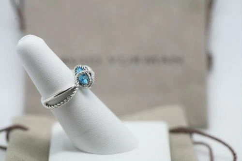 Anillo David Yurman Plata Esterlina Cable Envoltura Topacio Azul Diamantes Talla 7 Foto 3 de 4