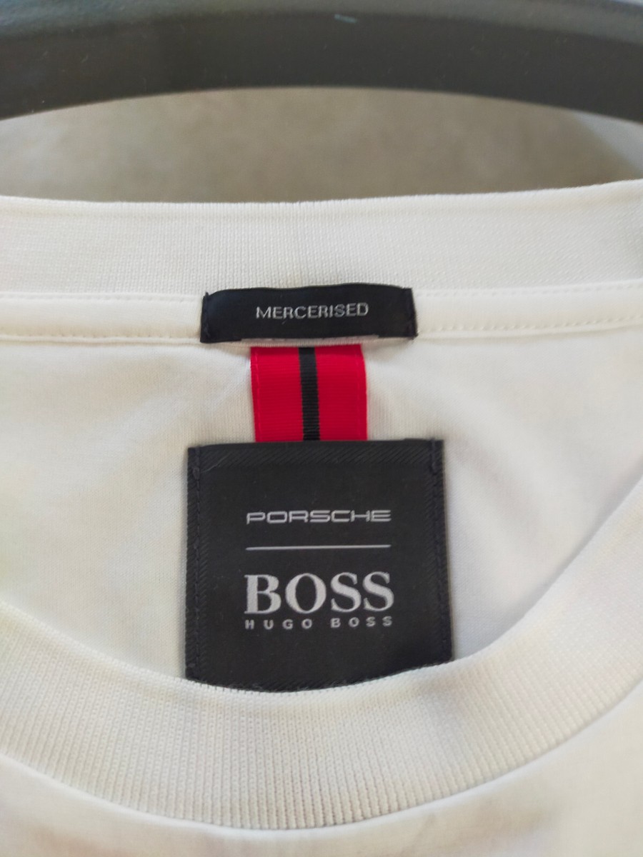 Porsche Hugo Boss Red Black Stripe Logo White Designer Shirt Size