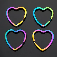 4pcs Heart Shaped Split Rings Key Ring Keychain - Rainbow Neon Color
