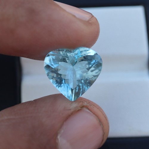 4.77 Cts 11.8x12.7 MM Natural Medium Blue Aquamarine Faceted Heart Gemstone - Picture 11 of 12