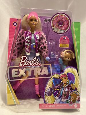 Barbie Extra Doll #8 in Pink Sparkly Varsity Jacket with Teddy Bear