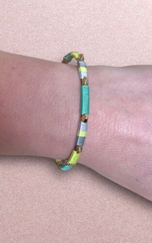 STELLA AND DOT GOLD TONE CUFF BRACELET WITH GREEN Yellow Studs Estate EUC - Picture 3 of 5