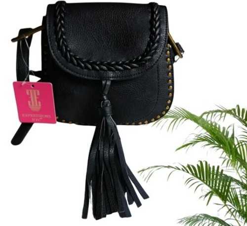 Expressions NYC Damen schwarz Saddle Messenger Umhängetasche neu mit Etikett - Bild 5 von 7