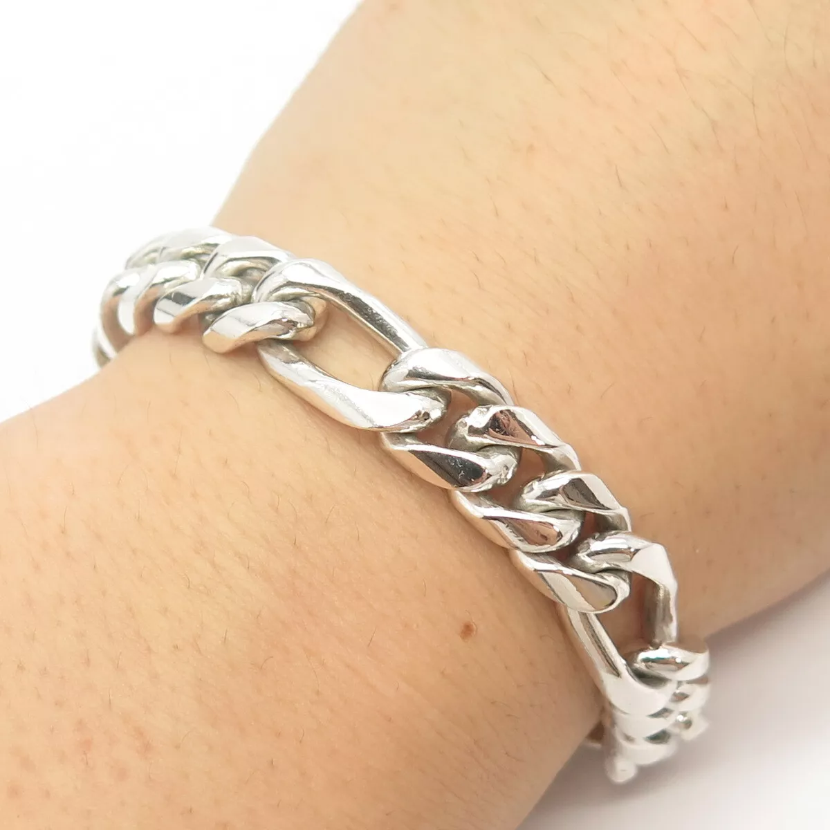 925 Sterling Silver Vintage Mexico Figaro Link Bracelet 7 3/4