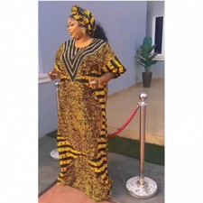 Fashion Satin Printed Abaya African Women Dress Loose Kaftan Robe Turkey Gown