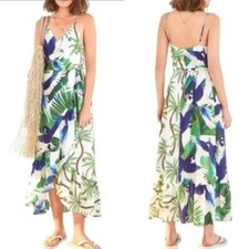$180 New FARM RIO Mixed Palm Wrap Dress Green White Multi Bohemian Midi NWT XS