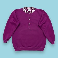 Vtg 80s Blank Sweatshirt Crewneck Pullover Striped Dark Magenta Medium