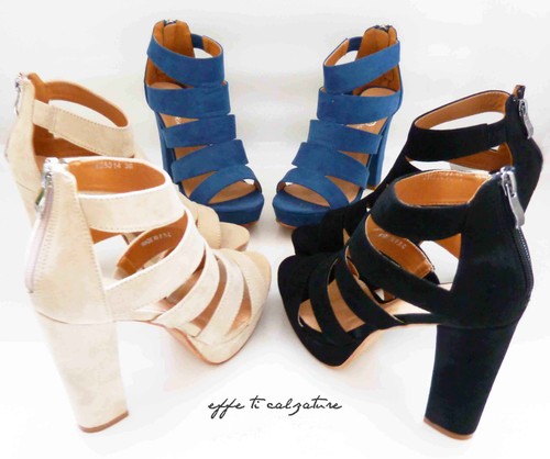 Scarpe Donna Sandali Tacco Largo Scamosciati - Nero, Beige, Blu | eBay