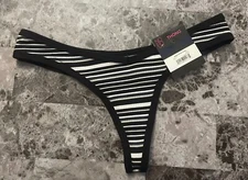 NWT NO BOUNDRIES NOBO BLACK GRAY WHITE STRIPE RIBBED KNIT THONG PANTIES