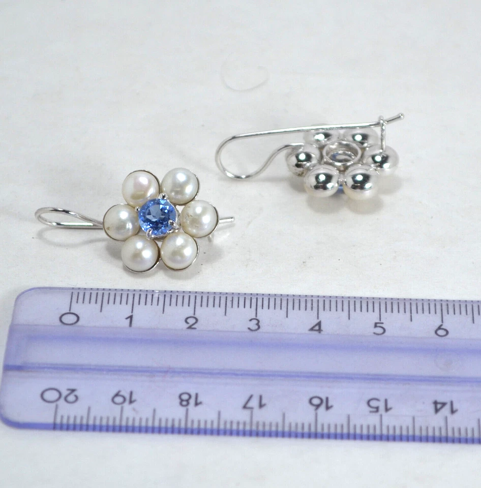 ORECCHINI IN ARGENTO 925 CON PERLE BIANCHE QUARZO AZZURRO AGHT 0895 - Immagine 3 di 3