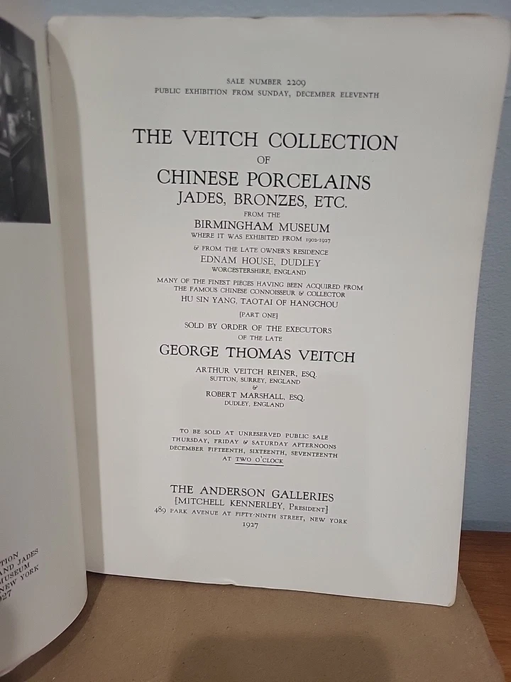 1927 The Anderson Galleries Chinese Porcelains Jades, Veitch Collection Catalog - Image 2 of 4