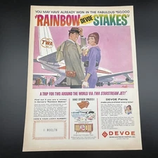 Devoe Paint Sweepstakes Rainbow Stakes 1964 Print Ad 10.25"x13.5" TWA Starstream