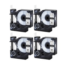 4PK 18443 Black on White IND Vinyl Label 3/8" for DYMO Rhino 1000 5000 5200 Tape