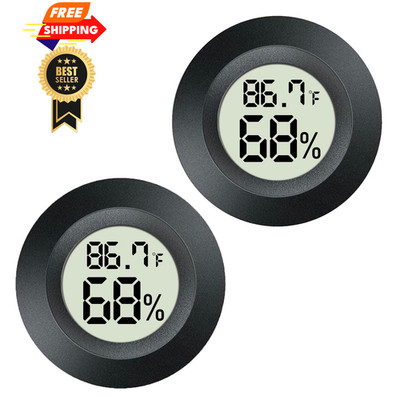 Meggsi 2 Pack Mini Digital Hygrometer Gauge Indoor Thermometer, Back-2 pack