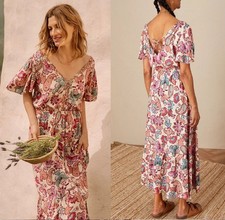 Monsoon Beach Size XL 20 22 Tassels Beaded Floral White Pink Maxi Kaftan Dress