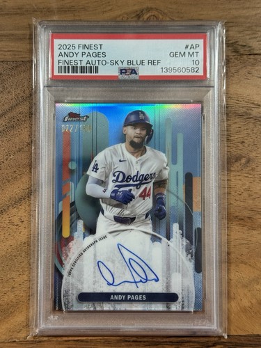 2025 Topps Finest Andy Pages Auto Sky Blue Refractor /150 SP PSA 10 Dodgers