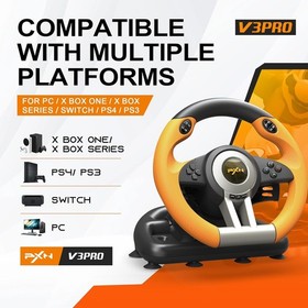 V3 Pro Dual Motor Vibration Steering Wheel & Foldable Pedals for Casual Racing
