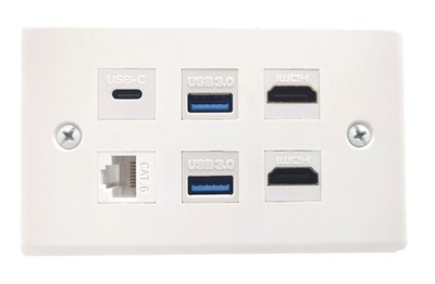 Tripp Lite Single-Gang 6-Port Wall Plate Keystone Cat5/6 USB HDMI Dport Rca